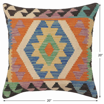 handmade Traditional Pillow Blue Beige Hand-Woven SQUARE 100% WOOL  Hand woven turkish pillow  PILLOW